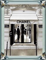 70 x 90 cm - Spiegellijst met prent - Chanel winkel - prent achter glas