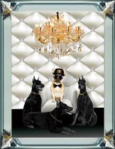 70 x 90 cm - Spiegellijst met prent - Hippe honden - prent achter glas