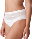 Witte tailleslip met doorschijnende mesh tailleband en kanten details aan de voorkant.