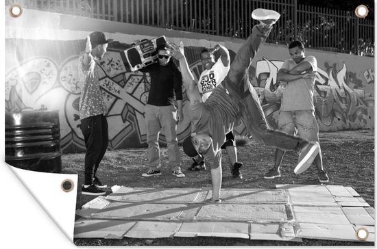Hiphop dansers in het park - zwart wit - Tuindoek