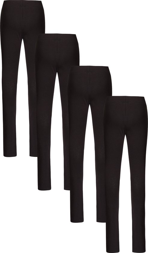Vier zwarte leggings op een witte achtergrond.