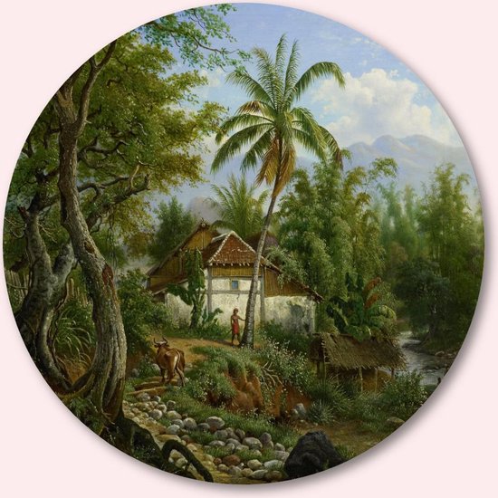 Muurcirkel ⌀ | Indisch landschap | Maurits E.H.R. van den Kerkhoff | 1858 - 1900 | Kunststof Forex