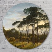 Muurcirkel ⌀ 90 cm - Italiaans landschap met parasoldennen - Hendrik Voogd - 1807 - Aluminium Dibond - Landschappen - Rond Schilderij - Wandcirkel - Wanddecoratie