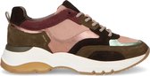 Manfield - Dames - Groene suède sneakers met roze details - Maat 37