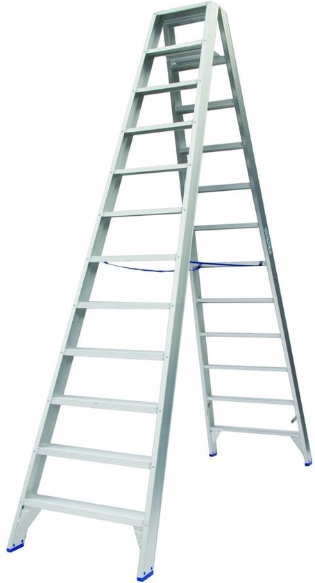 Dubbel opstapbare ladder van Solide, 2x12 treden, zilverkleurig aluminium.