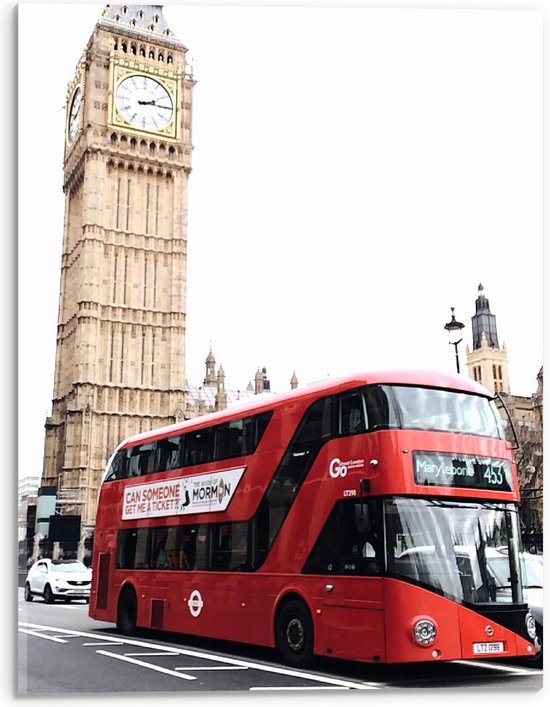 Acrylglas - Rode Touringsbus bij Big Ben in Londen - 30x40cm Foto op Acrylglas (Met Ophangsysteem)