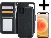 Hoes voor iPhone 12 Pro Hoesje Case Uitneembaar Met Screenprotector - Hoes voor iPhone 12 Pro Bookcase Hoes Wallet Case Met Screenprotector - Zwart