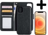 Hoesje Geschikt voor iPhone 12 Hoesje Case Uitneembare Bookcase 2-in-1 Hoes Met Screenprotector - Hoes Geschikt voor iPhone 12 Hoes Wallet Case Met Pasjeshouder Hoesje - Zwart