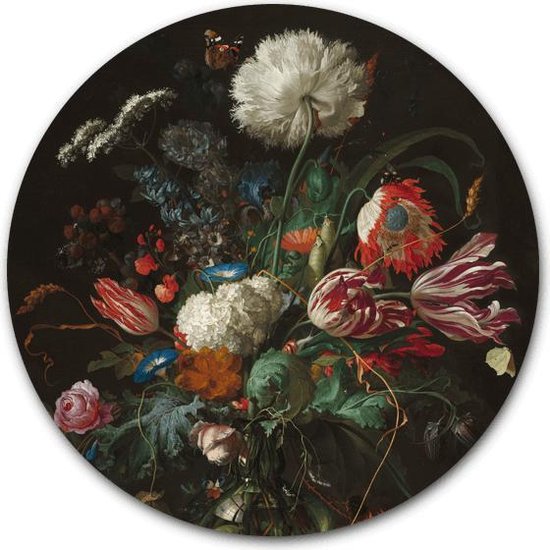 Vase Cercle de Jardin avec Fleurs - WallCatcher | Affiche jardin environ 60 cm | Chef-d'œuvre de Jan Davidsz. de Heem | Cercle de mur extérieur Oeuvres de Oude Meesters