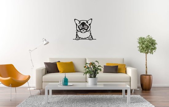 Burmees - Kat - Poes - M - 57x62cm - Zwart - wanddecoratie