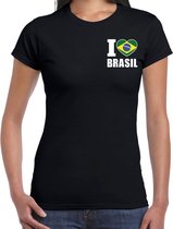 I love Brasil t-shirt zwart op borst voor dames - Brazilie landen shirt - supporter kleding S