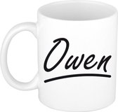 Owen naam cadeau mok / beker met sierlijke letters - Cadeau collega/ vaderdag/ verjaardag of persoonlijke voornaam mok werknemers