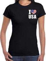 I love usa t-shirt zwart op borst voor dames - Amerika landen shirt - supporter kleding 2XL