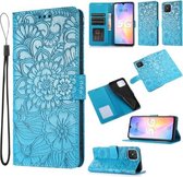 Voor Huawei nova 8 SE Huid Voelen Reliëf Zonnebloem Horizontale Flip Lederen Case met Houder & Kaartsleuven & Portemonnee & Lanyard (Blauw)