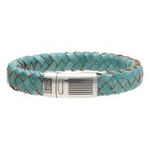 Bela Donaco Armband Business line W12 – RVS – Gevlochten vintage turquoise leder