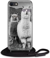 iPhone SE 2020 hoesje met koord - Lama cool hipster | Apple iPhone SE (2020) crossbody case | Zwart, Transparant | Geen opdruk