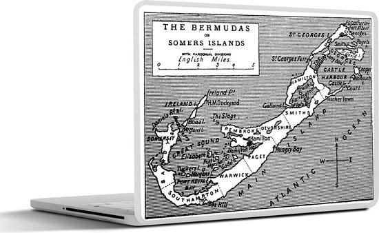 Laptop Sticker 15 6 Inch Een Zwart wit Tekening Van Een Vintage Kaart Van Bermuda Bol