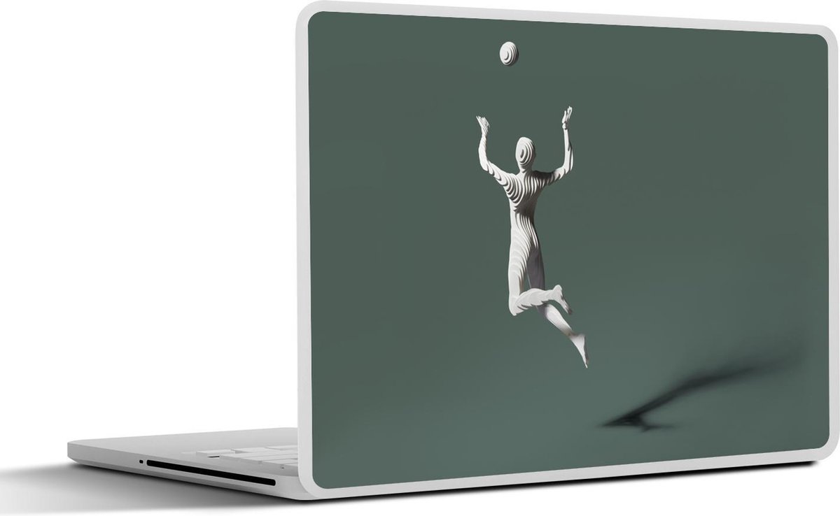 Afbeelding van product SleevesAndCases  Laptop sticker - 17.3 inch - figuurtje die volleybal speelt op een groen kleurige achtergrond