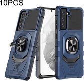 Voor Samsung Galaxy S21 FE 5G 10 PCS Union Armor Magnetische PC + TPU Shockproof Case met 360 Graden Rotatie Ring Houder (Blauw)