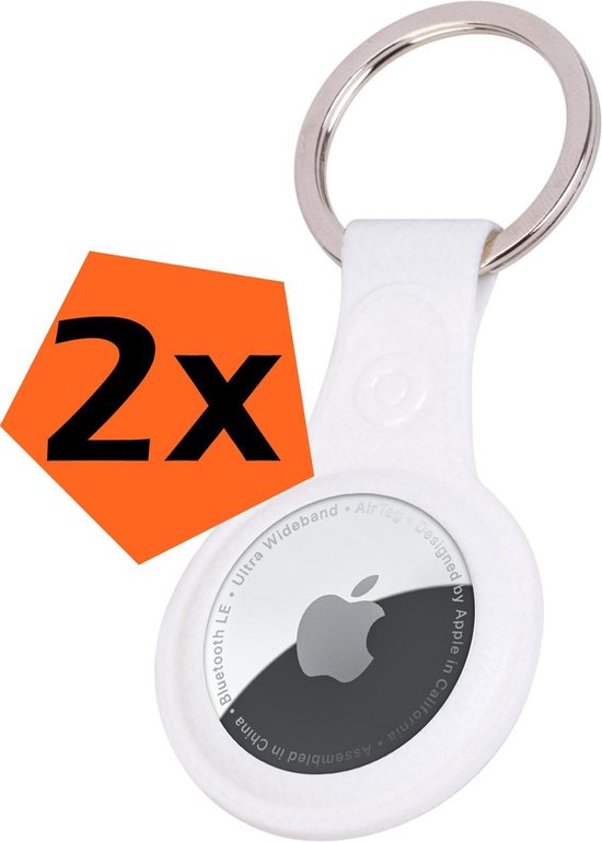 Hoesje Geschikt voor Apple AirTag Sleutelhanger Hoes Siliconen - Leder Look Hoesje Geschikt voor Apple AirTag-Sleutelhanger Hoesje Case - Wit - 2 PACK