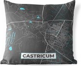 Tuinkussen - Plattegrond - Castricum - Grijs - Blauw - 40x40 cm - Weerbestendig - Stadskaart