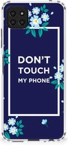 Shockproof Case Geschikt voor Samsung Galaxy A22 5G Smartphonehoesje met transparante rand Flowers Blue Don't Touch My Phone