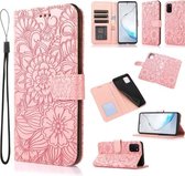 Voor Samsung Galaxy Note10 Lite/A81 Skin Feel Reliëf Zonnebloem Horizontale Flip Lederen Case met Houder & Kaartsleuven & Portemonnee & Lanyard (Rose Goud)