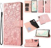 Voor Samsung Galaxy Note10+ Skin Feel Reliëf Zonnebloem Horizontale Flip Lederen Case met Houder & Kaartsleuven & Portemonnee & Lanyard (Rose Goud)