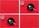 Set van 12x stuks stevige luxe Tafel placemats Plain rood 30 x 43 cm - Met anti slip laag en Teflon coating toplaag