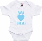 Papa forever blauw hart tekst baby rompertje wit jongens en meisjes - Kraamcadeau/ Moederdag cadeau - Babykleding 56 (1-2 maanden)