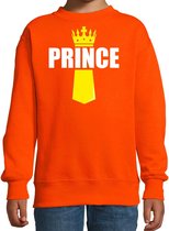 Koningsdag sweater Prince met kroontje oranje - kinderen - Kingsday outfit / kleding / trui 7-8 jaar (122/128)