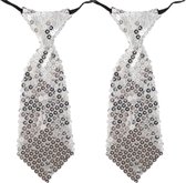 4x stuks carnaval verkleed stropdas pailletten zilver 19 cm - Kleine/korte stropdas