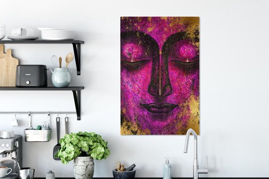 Toile Peinture Bouddha - Visage - Violet - 60x90 cm - Décoration murale