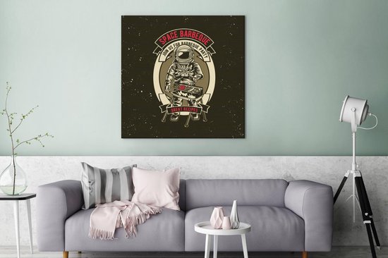 Canvas Schilderij Vintage - Astronaut - BBQ - 90x90 cm - Wanddecoratie - Vaderdag cadeau - Geschenk - Cadeautje voor hem - Tip - Mannen