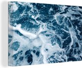 Canvas Schilderij Golven - Water - Oceaan - Schuim - 90x60 cm - Wanddecoratie