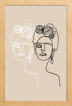 JUNIQE - Poster in houten lijst Frida Double Beige -40x60 /Ivoor
