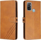 Voor OPPO A53/A53s Stiksels Stijl 2-Kleur Koe Textuur Horizontale Flip PU Lederen Case met Houder & Kaartsleuf & Lanyard (Geel)