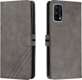 Voor Realme 7 Pro Stiksels Stijl 2-Kleur Koe Textuur Horizontale Flip PU Lederen Case met Houder & Kaartsleuf & Lanyard (Grijs)