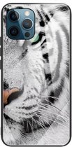 Gehard glas + TPU-randbeschermhoes voor iPhone 13 Pro (witte tijger)