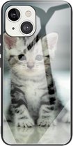 Kleurrijk geschilderd glas schokbestendig beschermhoes voor iPhone 13 Pro Max (Cute Cat)