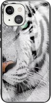 Gehard glas + TPU-randbeschermhoes voor iPhone 13 (witte tijger)