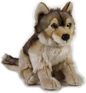 knuffel wolf junior 39 cm pluche bruin/grijs