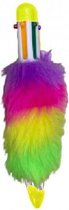 Fluffy balpen geel met 6 kleuren inkt