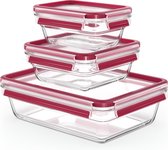 Tefal MasterSeal N1050910 boîte hermétique alimentaire Rectangulaire Régler Rouge, Transparent 3 pièce(s)