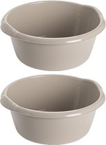 2x stuks kunststof plastic afwas teiltje/afwasbak rond 6 liter zacht beige - Diameter 32 cm x Hoogte 13 cm - Schoonmaak/Huishouden