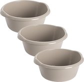 3x stuks kunststof plastic afwas teiltje/afwasbak rond 6 liter zacht beige - Diameter 32 cm x Hoogte 13 cm - Schoonmaak/Huishouden