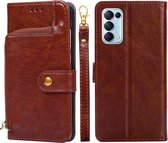 Voor OPPO Reno5 4G Rits Tas PU + TPU Horizontale Flip Lederen Case met Houder & Kaartsleuf & Portemonnee & Lanyard (Bruin)