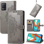 Voor OPPO Realme V13 5G Mandala Bloem Reliëf Horizontale Flip Lederen Case met Beugel / Kaartsleuf / Portemonnee / Lanyard (Grijs)