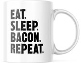 Mok met tekst: Eat Sleep Bacon Repeat | Grappige mok | Grappige Cadeaus