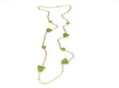 lange zilveren halsketting collier halssnoer geelgoud verguld Model Vlinder en Bol met groene stenen